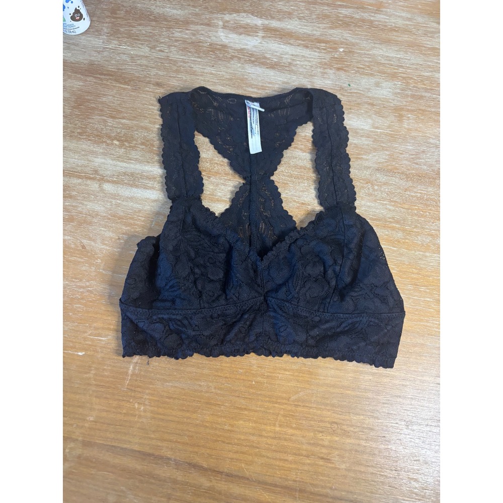Intimately Free People Adella Bralette Black Lace Racerback V-Neck XS OB405527